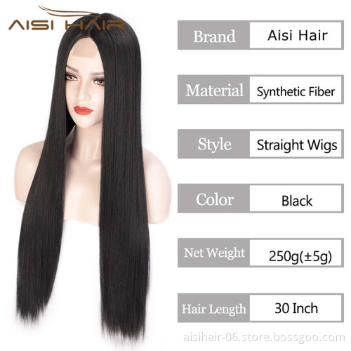 Aisi Hair Hotselling Cheap Wholesale Vendor Long Silky Straight Natural Wave Black Wig For Black Women Synthetic Hair Wigs